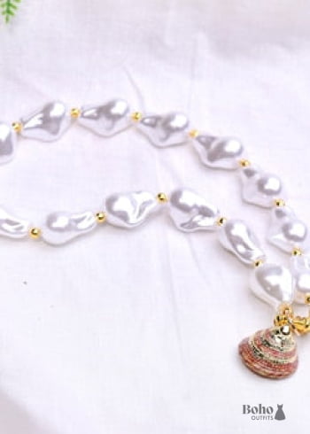 Boho Necklace, White Peal Sea Shell